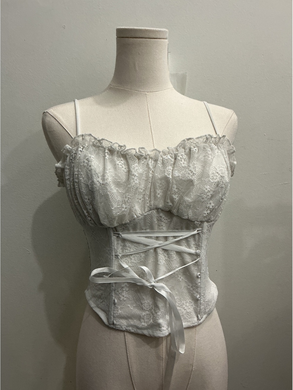 Lush White Lace Ruffle Corset Crop Top
